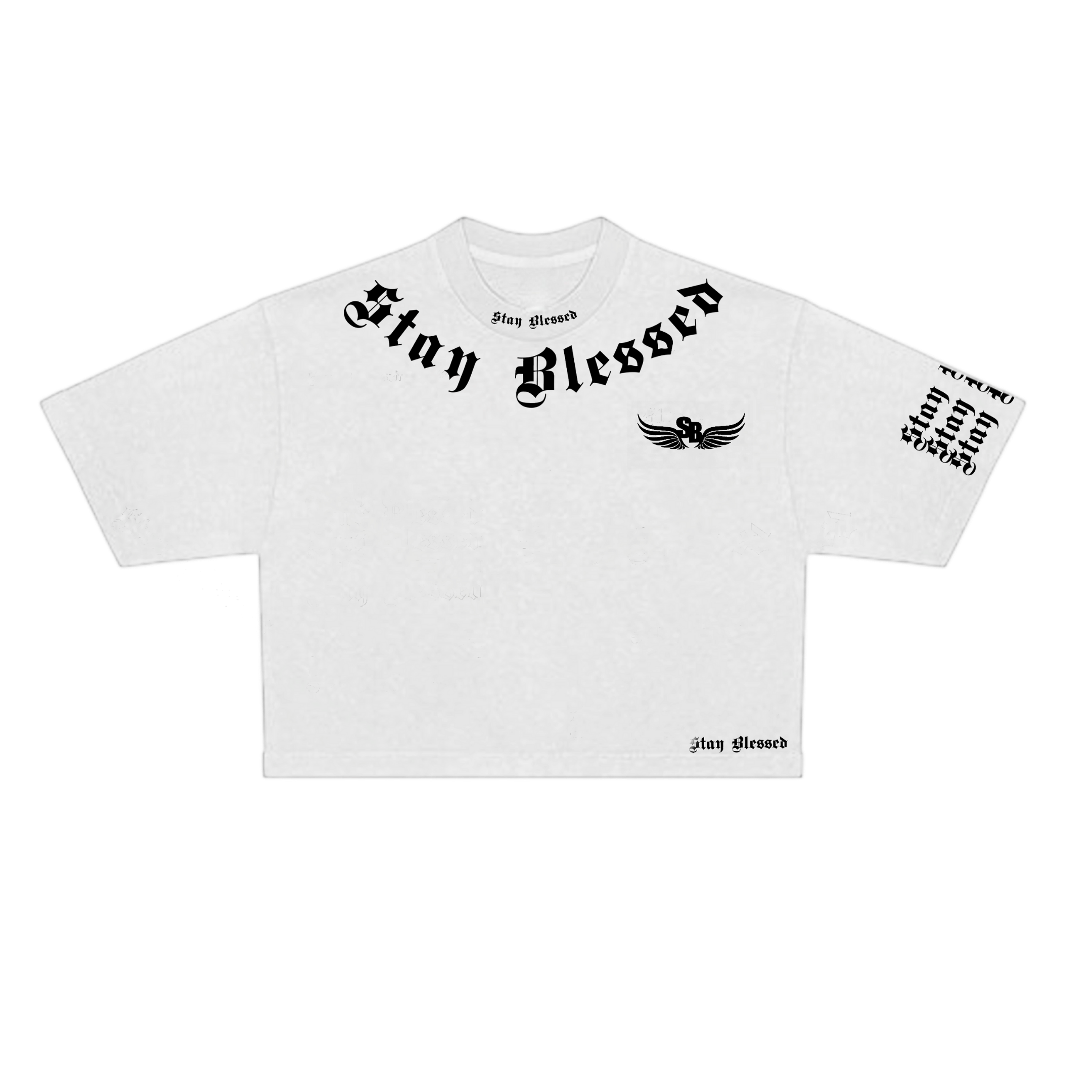 Stay Blessed Divine Details Oversized Crop White