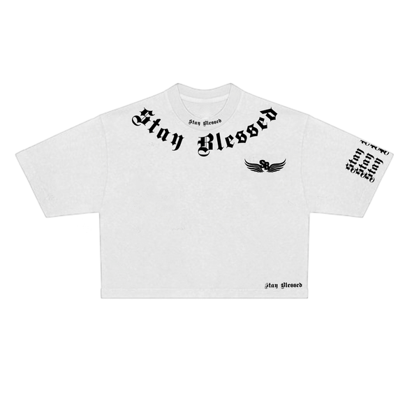 Stay Blessed Divine Details Oversized Crop White