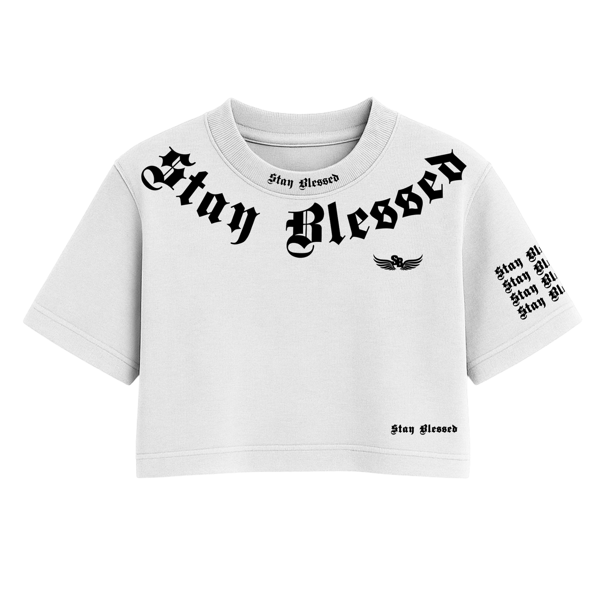 Stay Blessed Divine Details Oversized Crop White