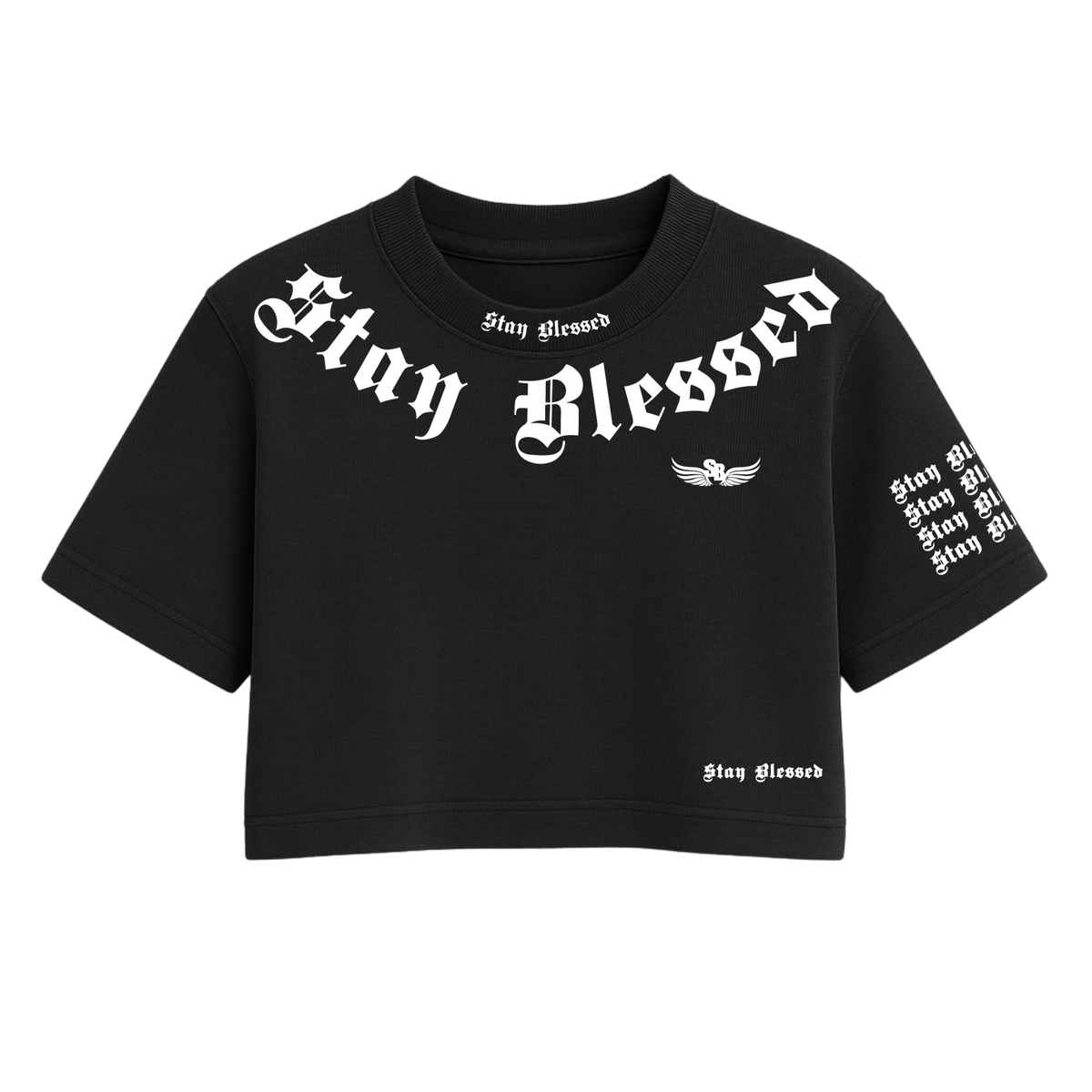 Stay Blessed Divine Details Oversized Crop White