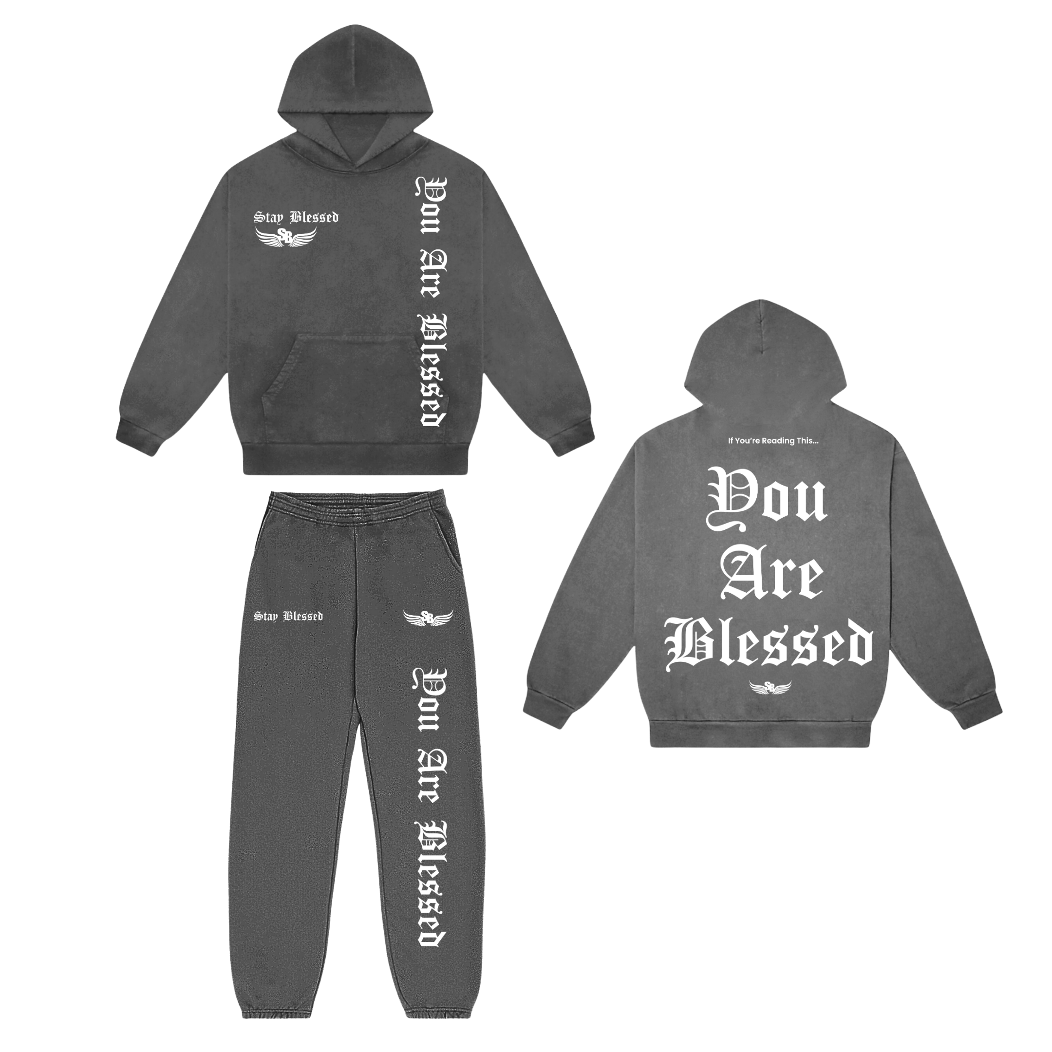 Stay Blessed - You Are Blessed Hoodie Set - Grey