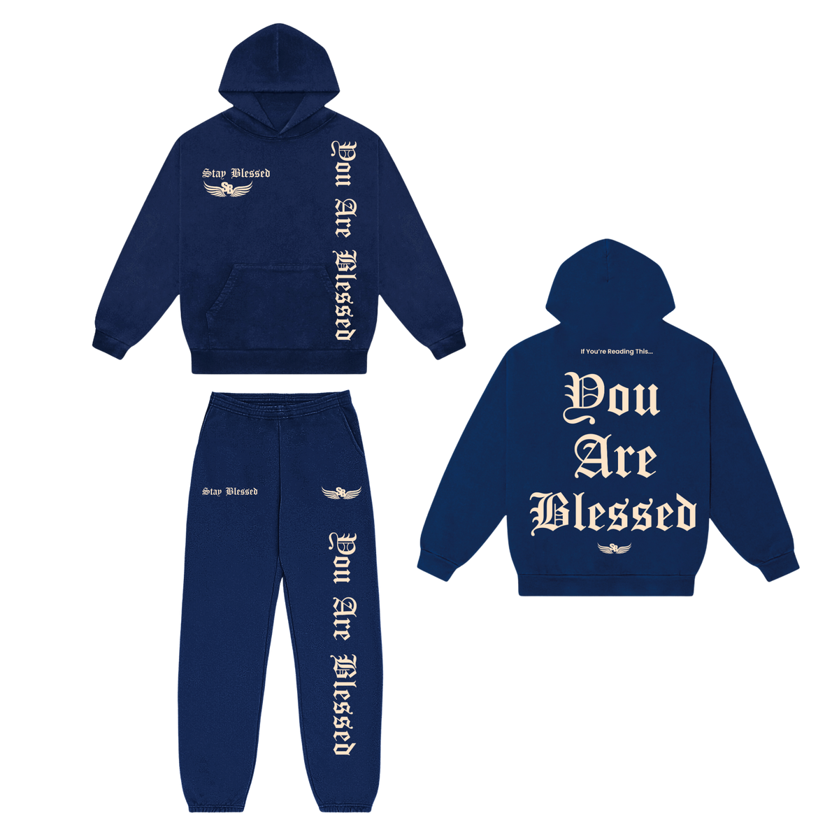 Stay Blessed - You Are Blessed Hoodie Set - Navy