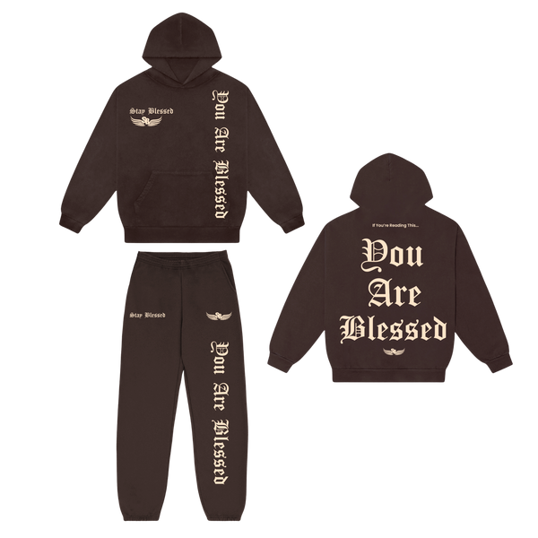 Stay Blessed - You Are Blessed Hoodie Set - Brown