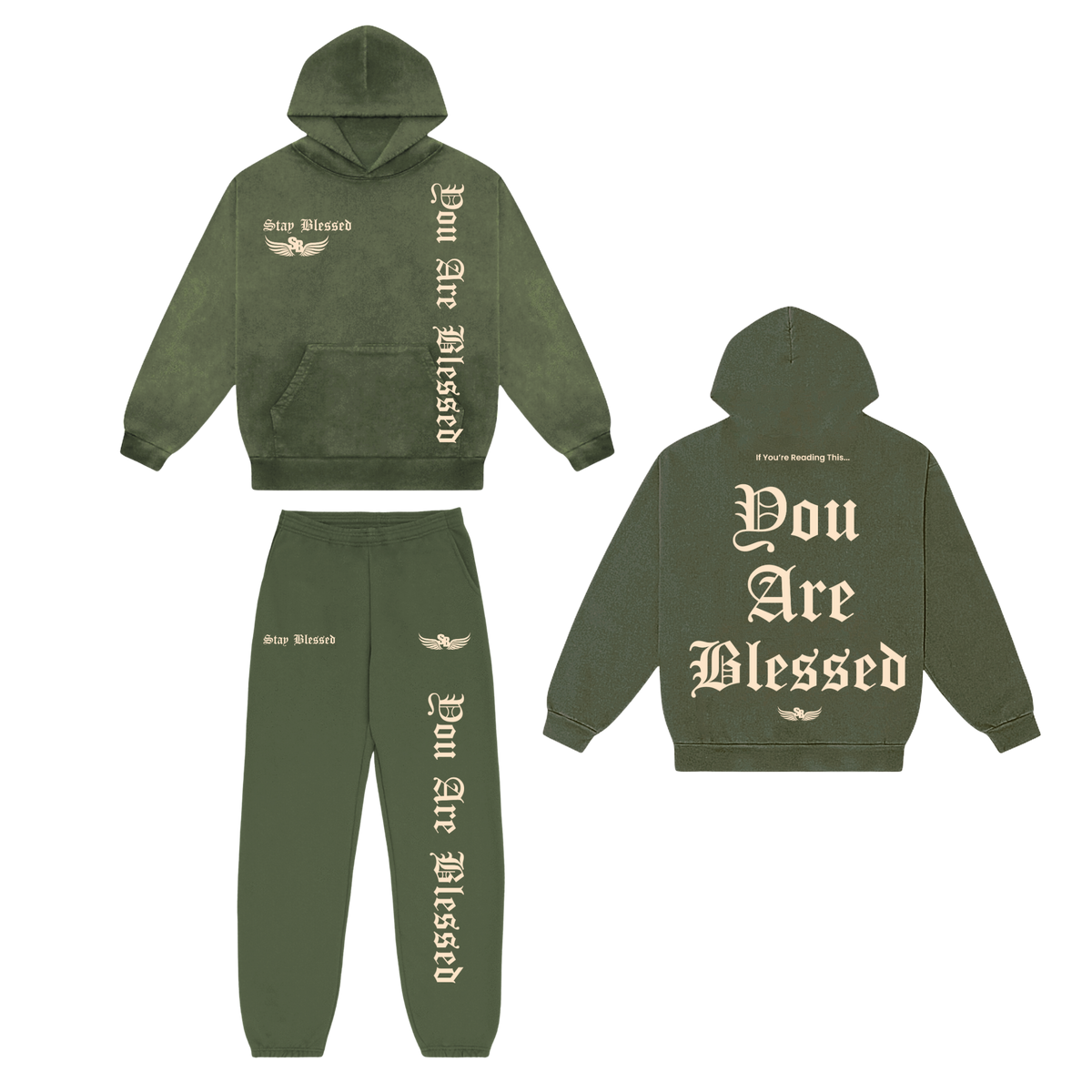 Stay Blessed - You Are Blessed Hoodie Set - Black