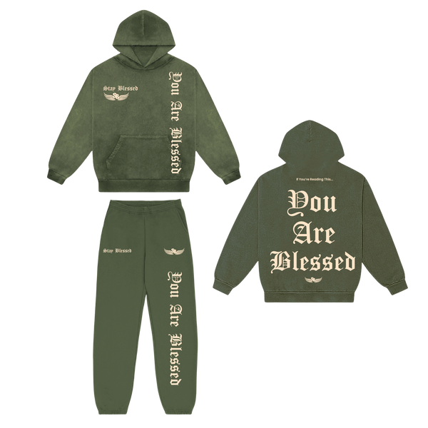 Stay Blessed - You Are Blessed Hoodie Set - Army Green