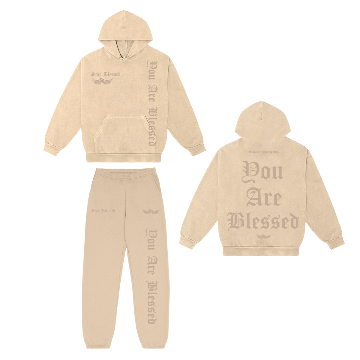 Stay Blessed - You Are Blessed Hoodie Set - Beige