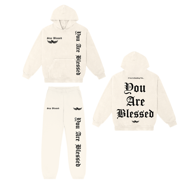 Stay Blessed - You Are Blessed Hoodie Set - Creme